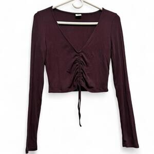 Aritzia Super Soft Long Sleeve Ruched Crop Top with Tie-Front Detail